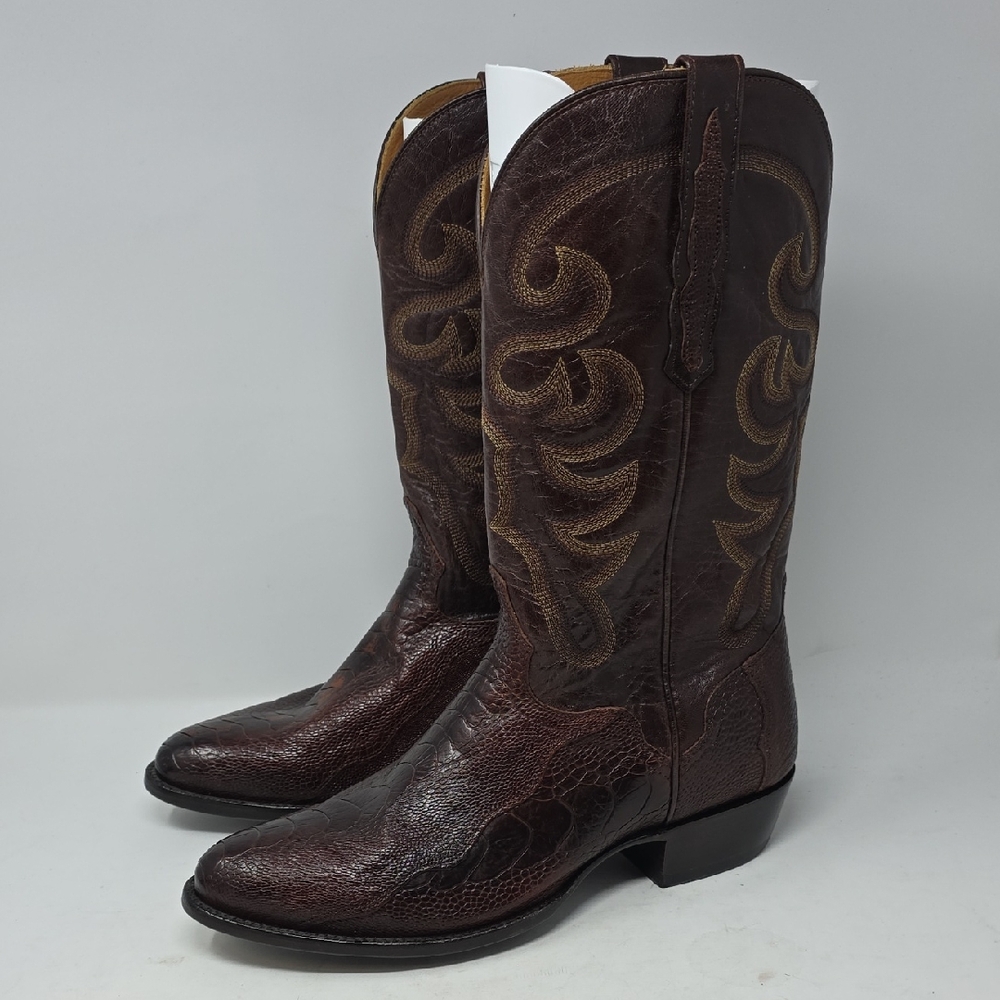 El Dorado Men's Ostrich Leg Brass Western Boots Round Toe Size 12D